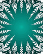 Ethereal White Ferns Teal Gradient Rug