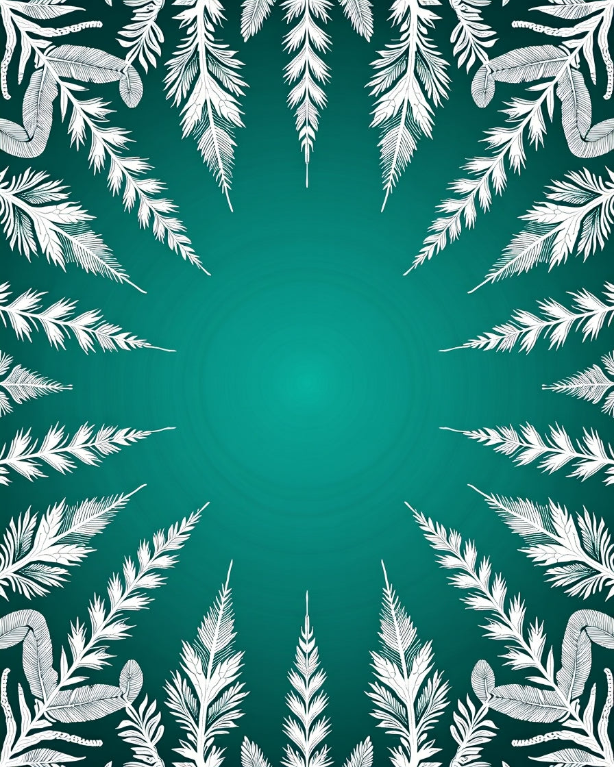 Ethereal White Ferns Teal Gradient Rug