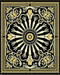 Black Gold Floral Sunburst Pattern Rug
