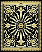 Black Gold Floral Sunburst Pattern Rug