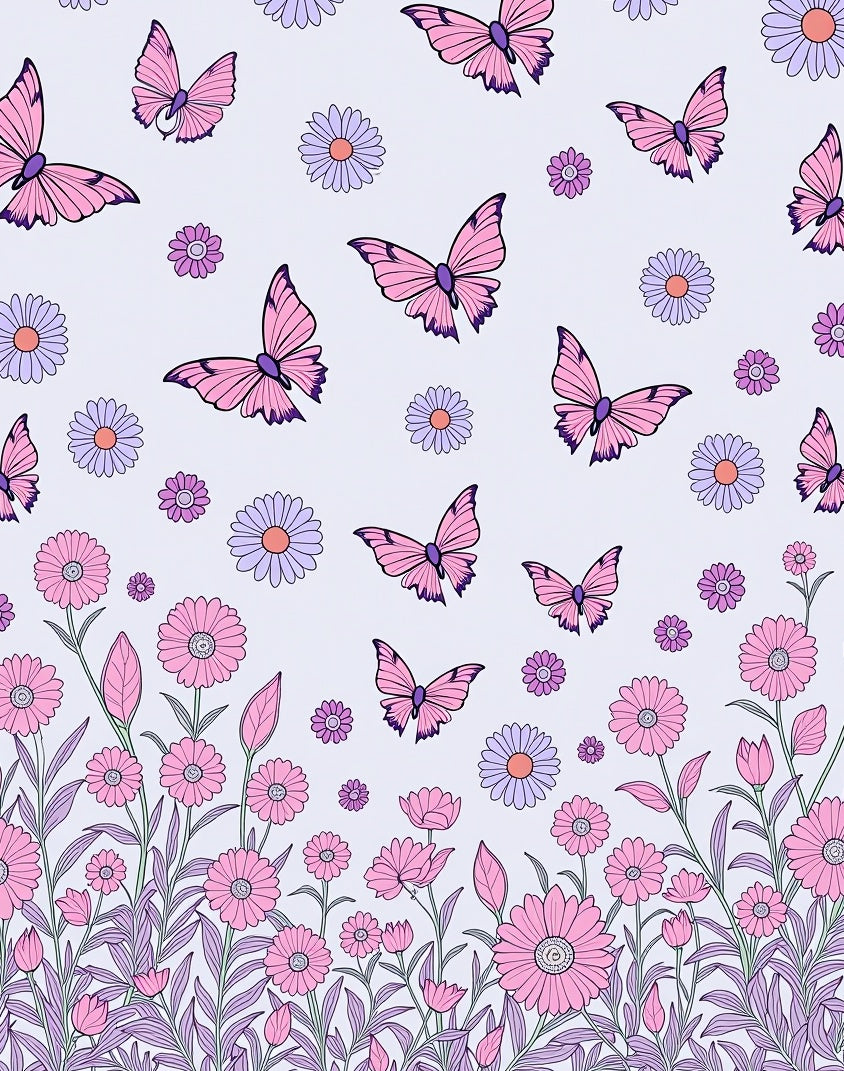 Pink Butterflies Daisy Garden Pattern Rug