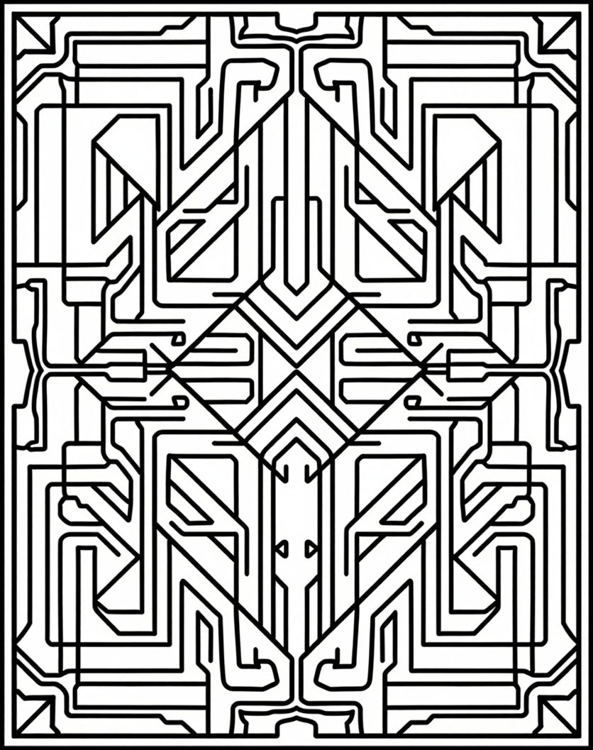 Art Deco Circuitry Black White Design Rug