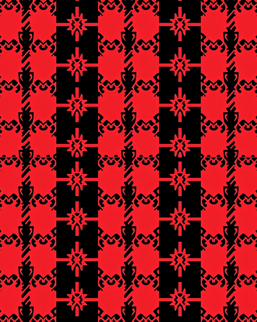 Red Black Tartan Geometric Pattern Rug