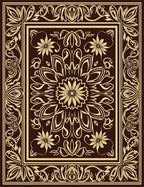 Golden Floral Motif Dark Background Rug