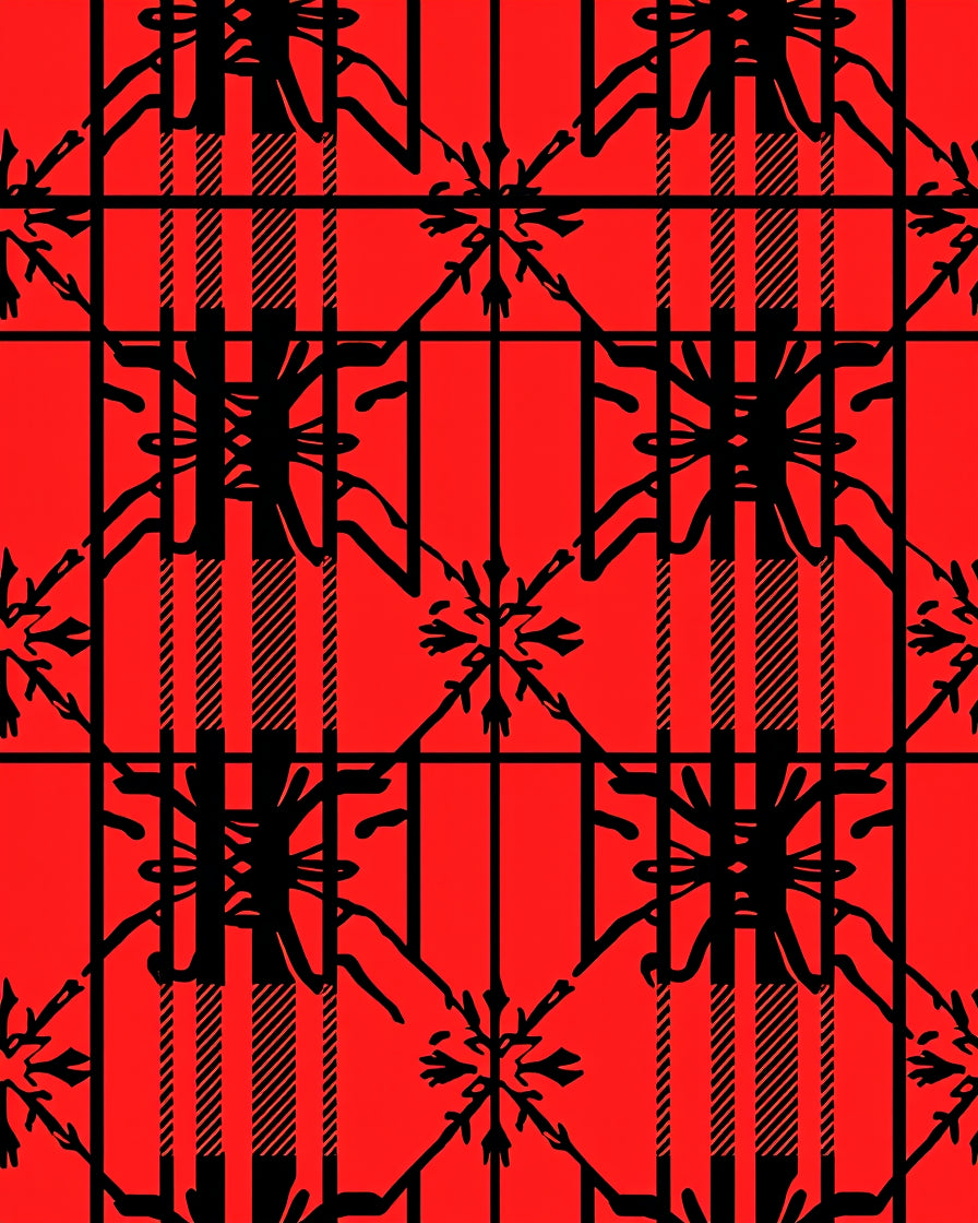 Bold Red Plaid Geometric Star Rug