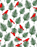 Red Cardinals Evergreen Pine Sprigs Design Rug