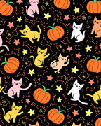 Whimsical Cats and Pumpkins Halloween Pattern Rug