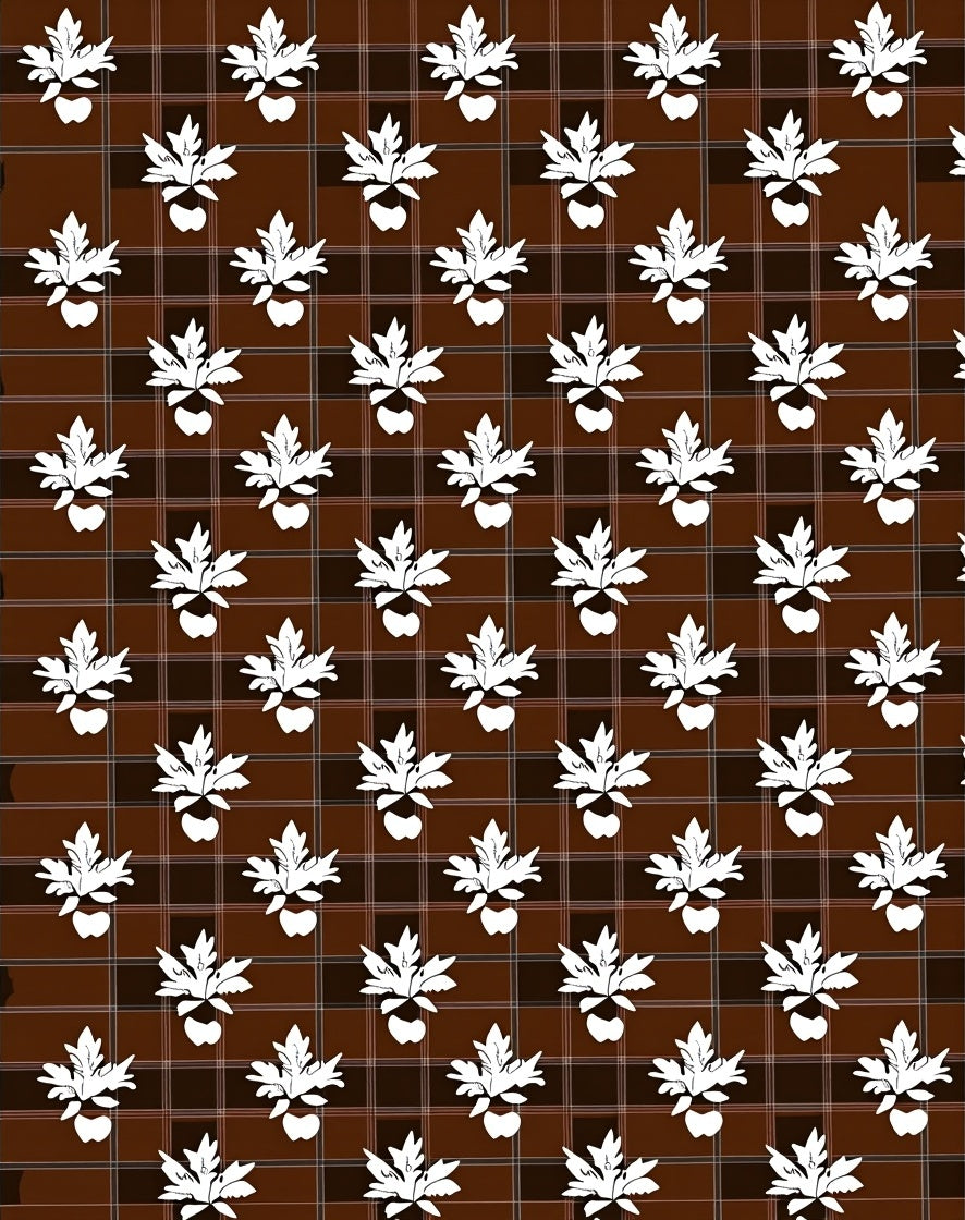 Brown Plaid 3D Leaf Pattern Rug