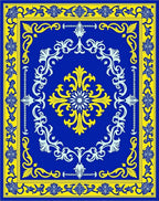 Royal Blue Yellow Floral Pattern Rug