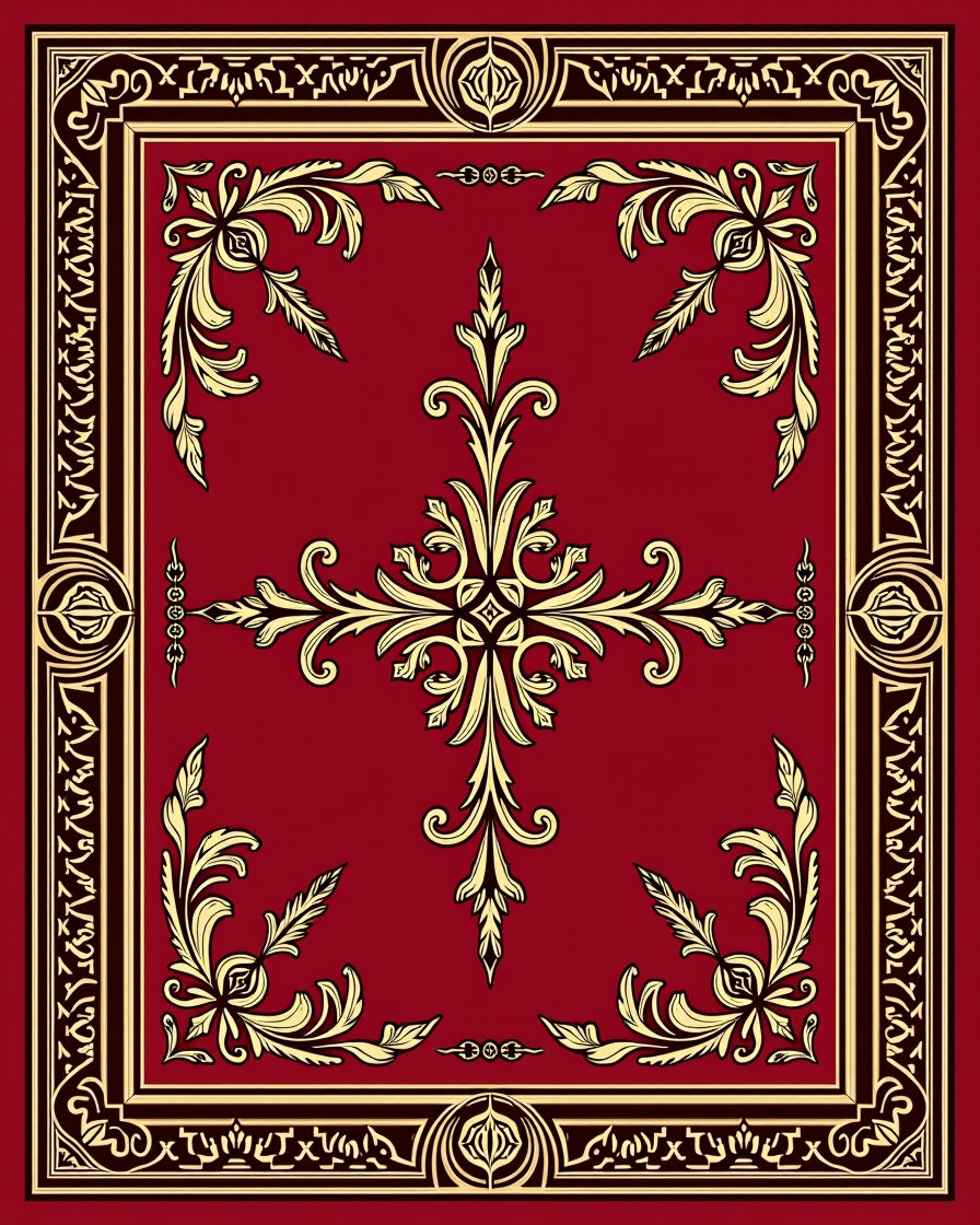 Ornate Gold Floral Motif Rug