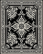 Classic Floral Medallion Black And White Rug
