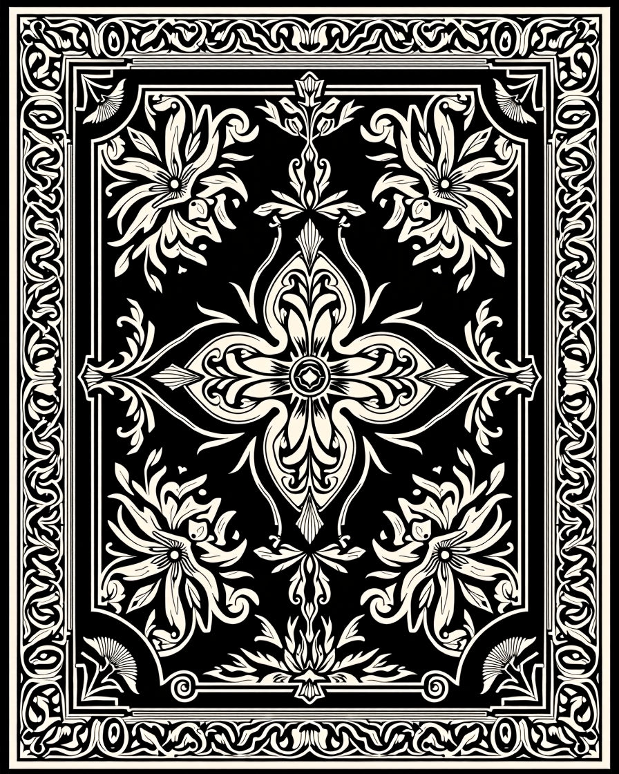 Classic Floral Medallion Black And White Rug