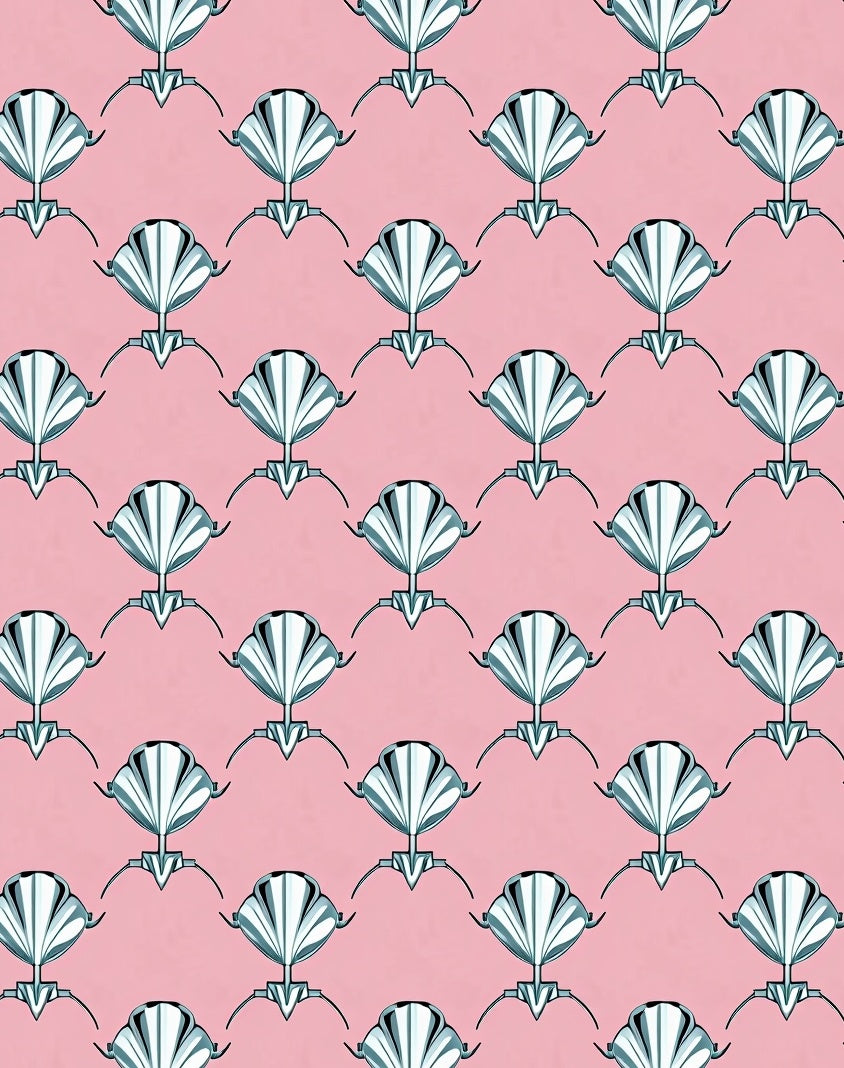 Art Deco Fan Patterned Pink Rug