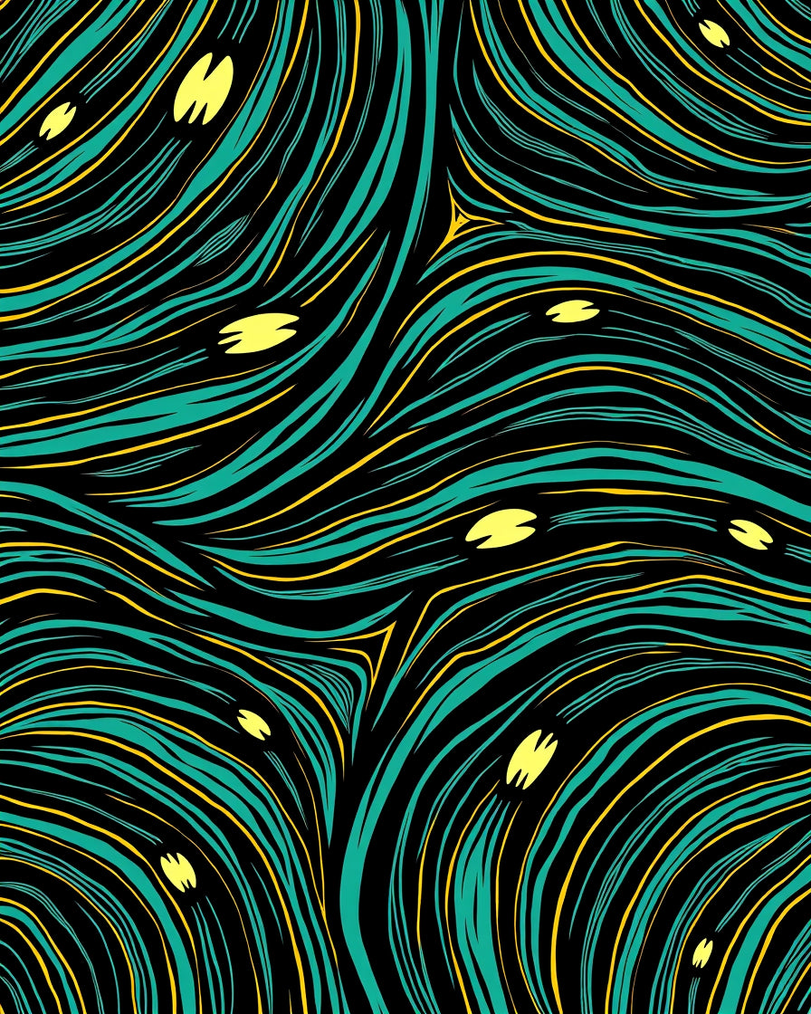 Abstract Teal Yellow Wave Pattern Rug