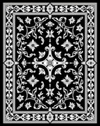Ornate Black White Floral Vine Rug