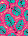 Vibrant Teal Leaf Tropical Swirl Rug