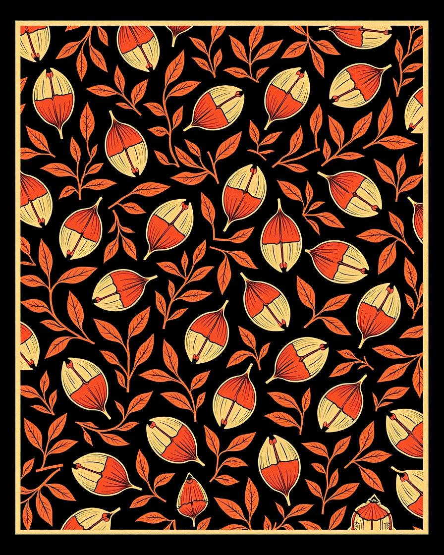Orange Leaf and Bud Pattern Rug