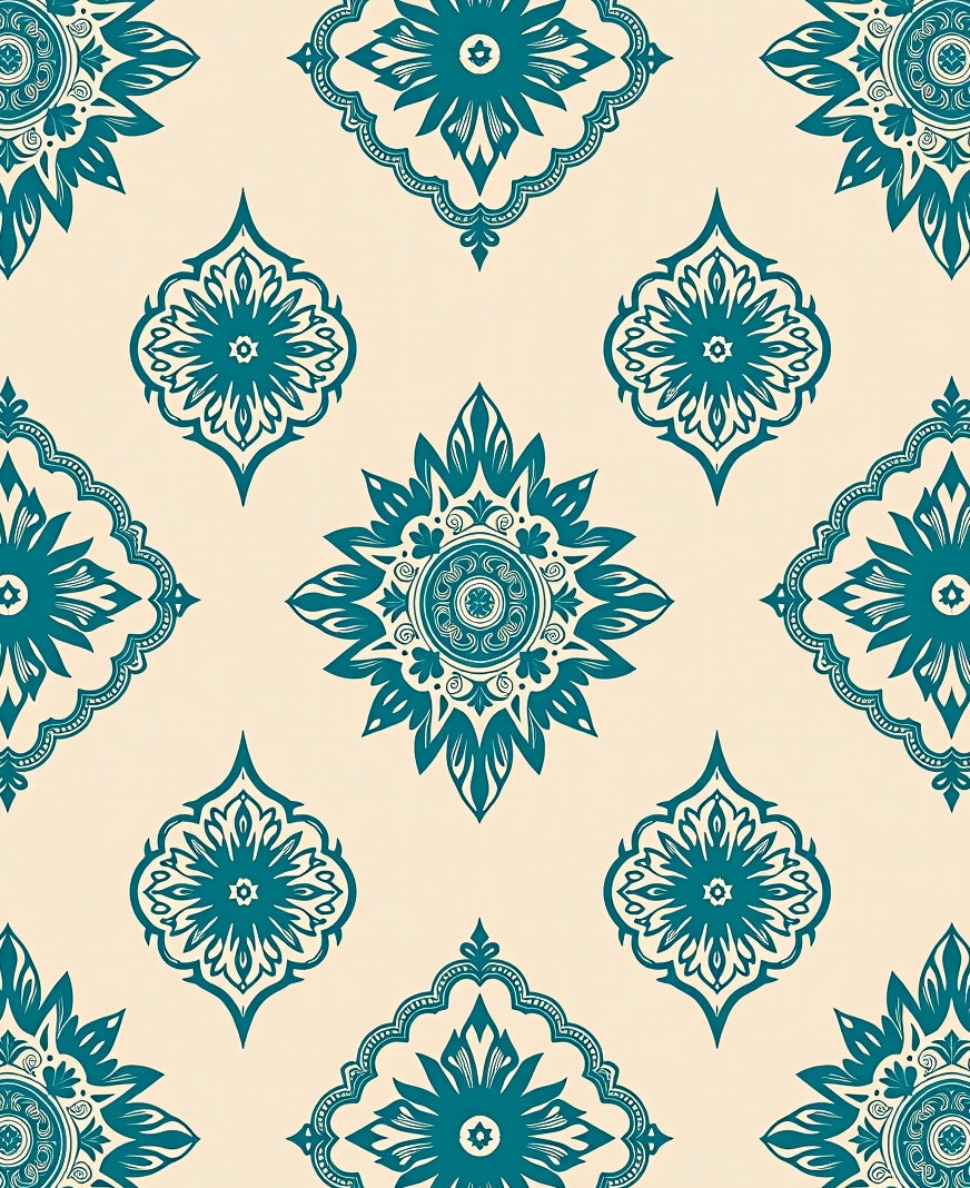 Teal Floral Medallion Pattern Design Rug