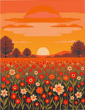 Retro Floral Sunset Meadow Rug