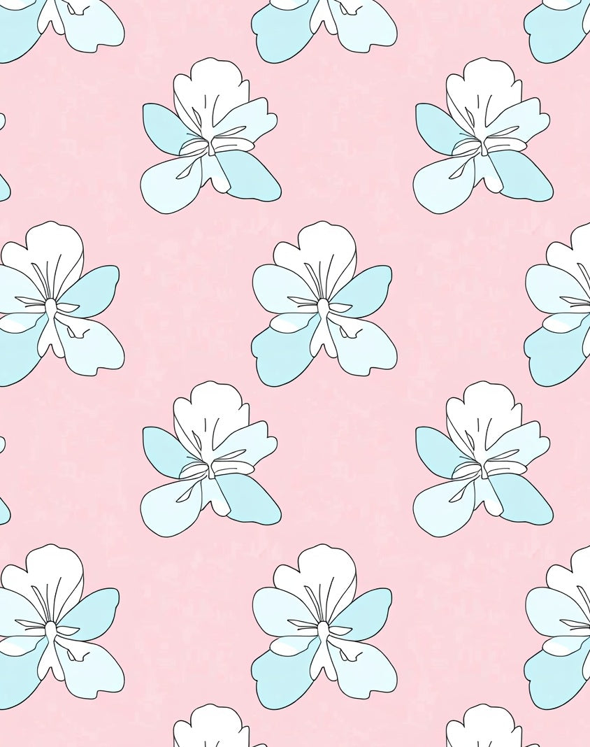 Delicate Blue White Floral Pattern Rug