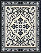 Classic Floral Swirls Border Design Rug