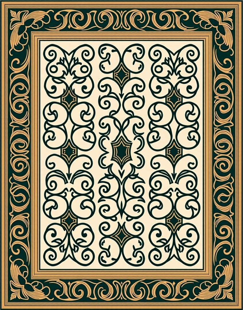 Elegant Teal Gold Swirl Pattern Rug