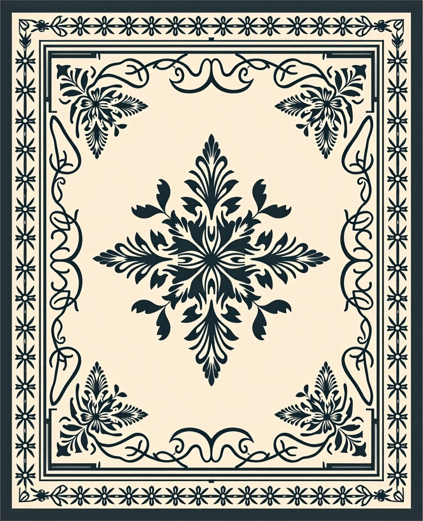 Classic Floral Medallion Border Design Rug
