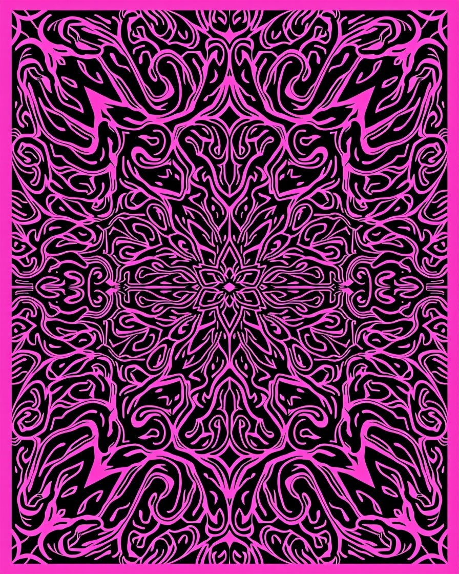Intricate Pink And Black Abstract Design Rug