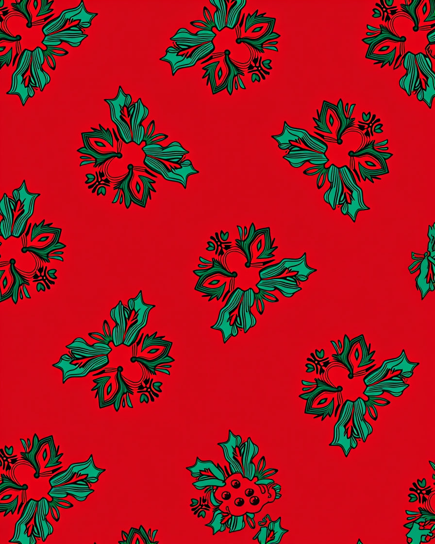 Red Green Floral Abstract Design Rug