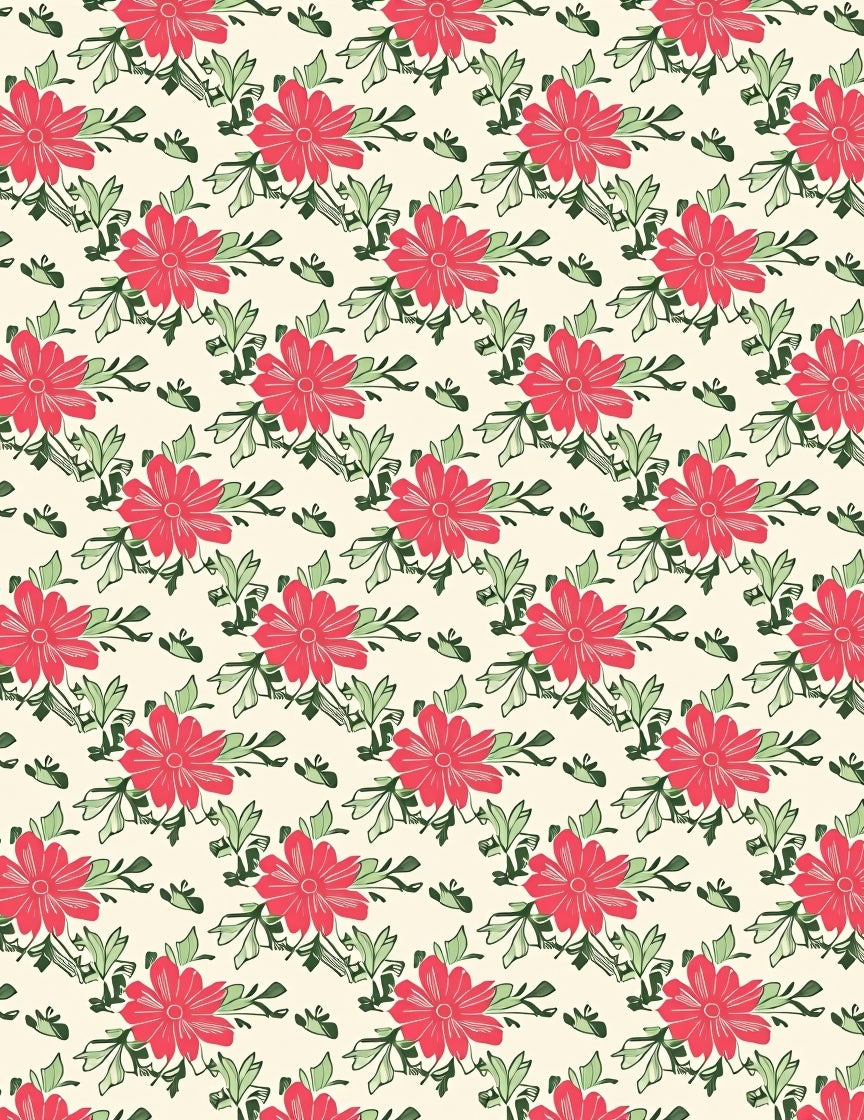 Pink Floral Vines Pattern Rug