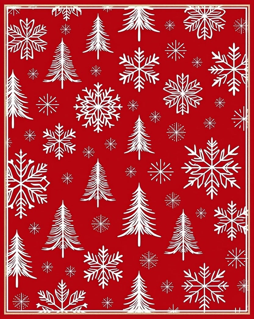 Red Snowflake Tree Pattern Rug