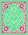 Vibrant Pink Floral Green Lattice Design Rug