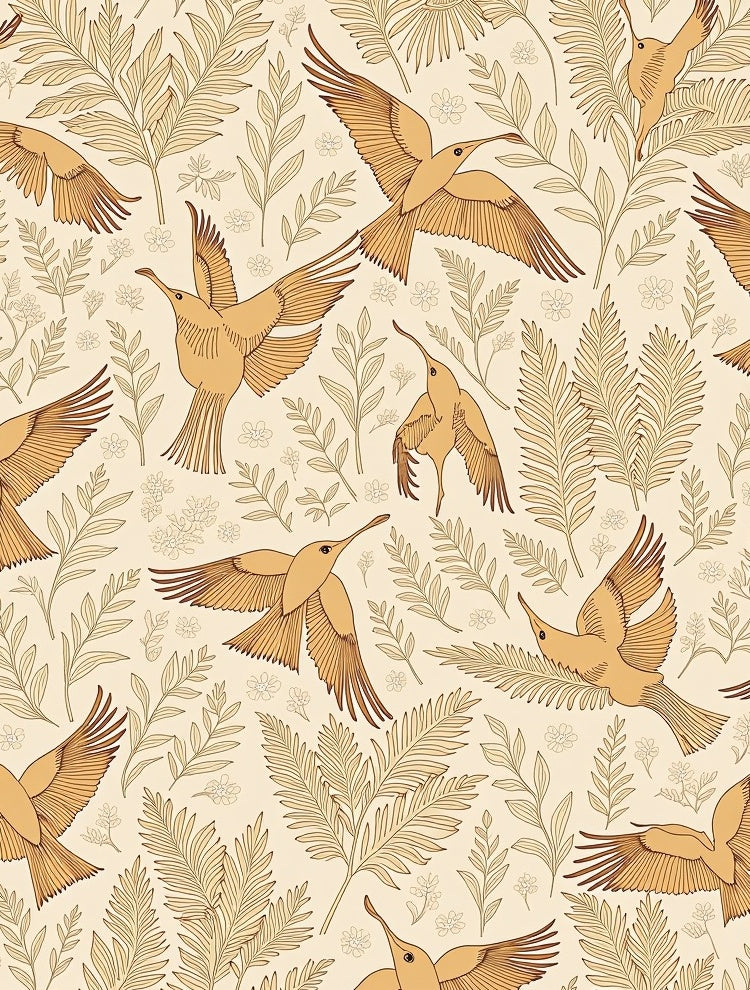 Whimsical Bird Floral Outline Pattern Rug
