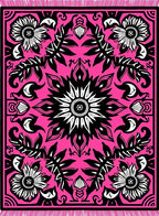 Vibrant Pink Black Floral Medallion Rug