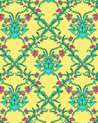 Art Nouveau Teal And Pink Floral Pattern Rug