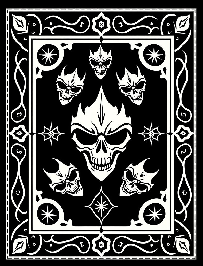 Gothic Skull Patterned Black White Rug