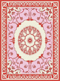 Floral Medallion Red Pink Border Design Rug