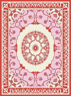 Floral Medallion Red Pink Border Design Rug