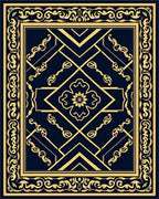 Elegant Golden Navy Abstract Floral Border Rug
