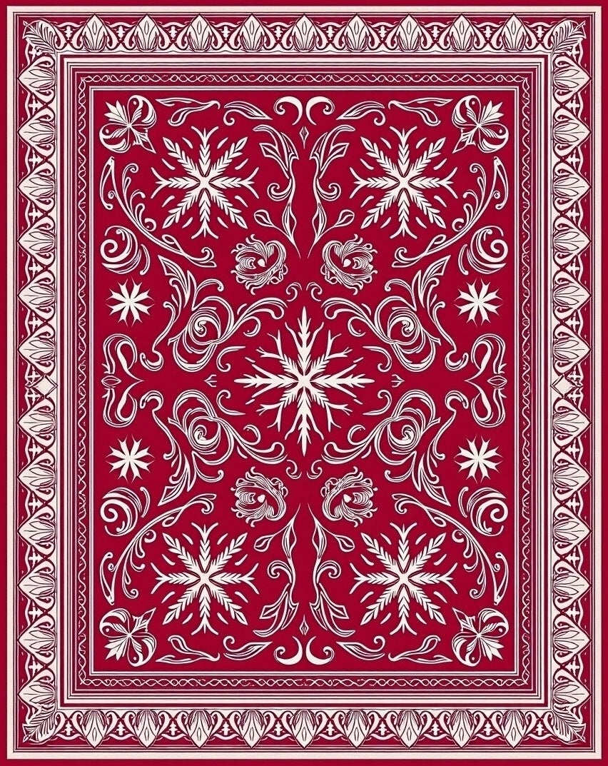 Intricate Red Floral Scrollwork Rug