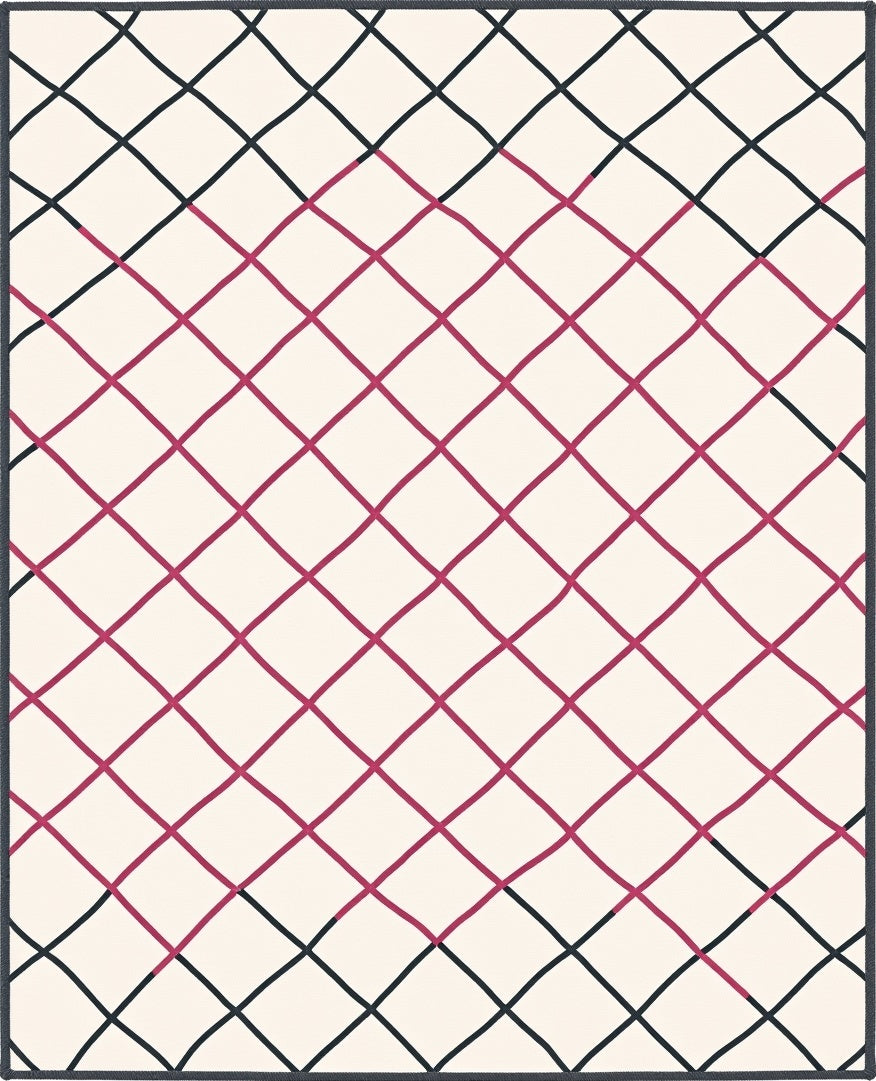 Crimson Lattice Geometric Diamond Rug