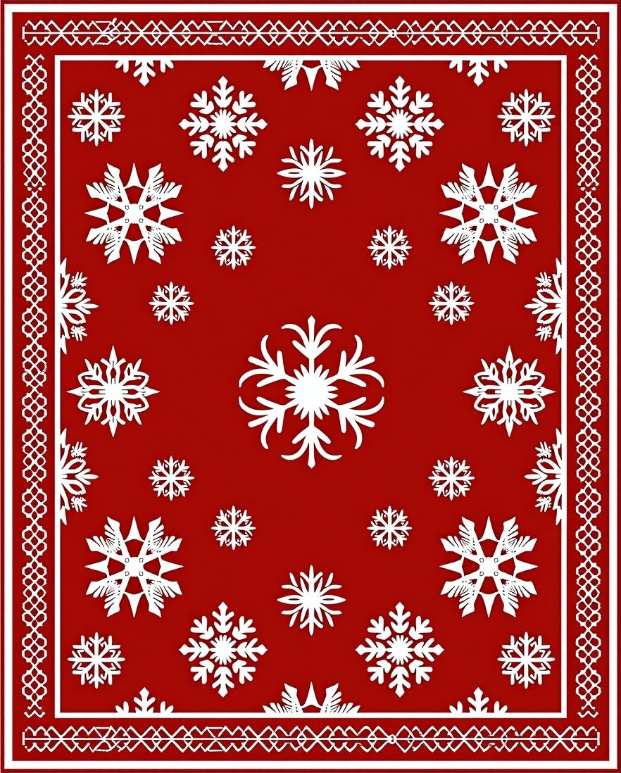 Red Snowflake Patterned Area Rug