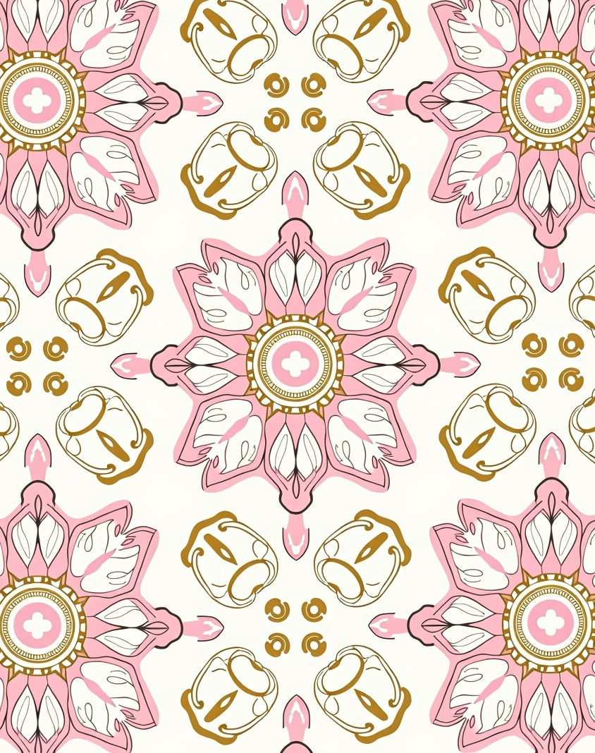 Pink Gold Floral Mandala Pattern Rug