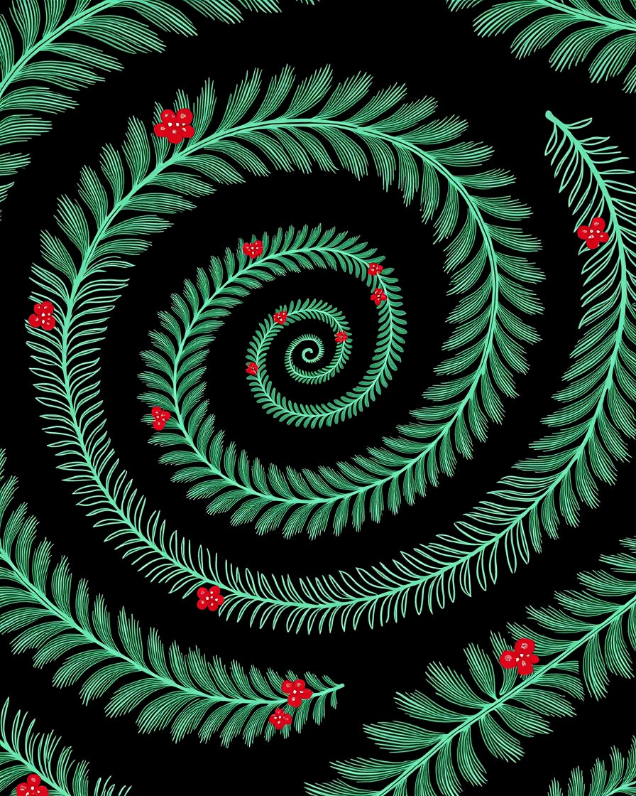 Spiraling Greenery Red Berry Design Rug