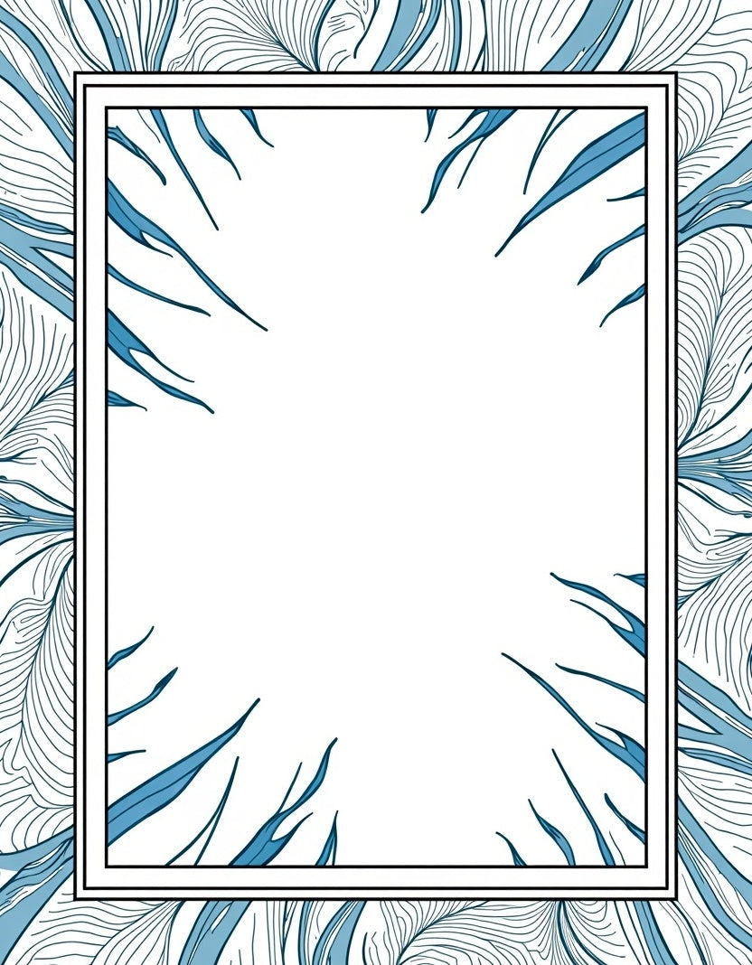 Abstract Blue Leafy Organic Pattern Rug