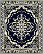 Dark Navy Cream Mandala Design Rug