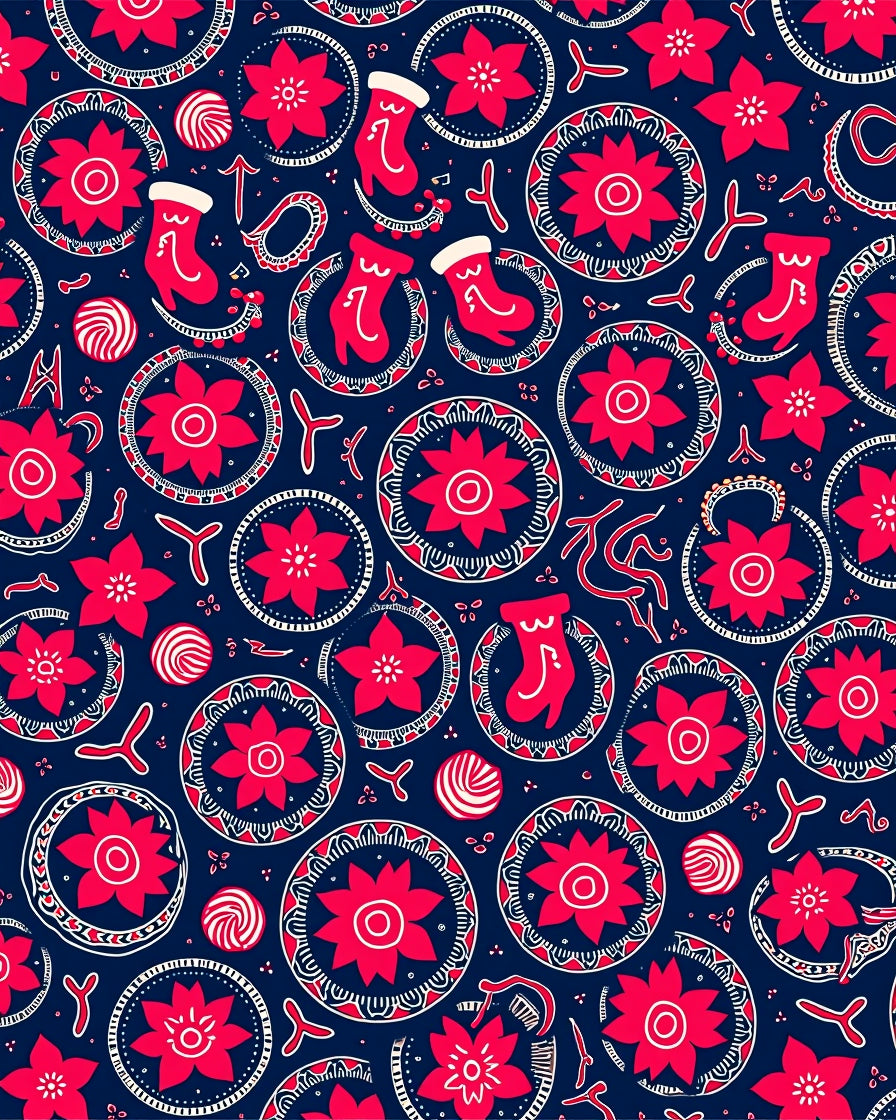 Red White Round Floral Christmas Socks Rug
