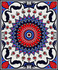 Bold Radial Mandala Red Blue Design Rug