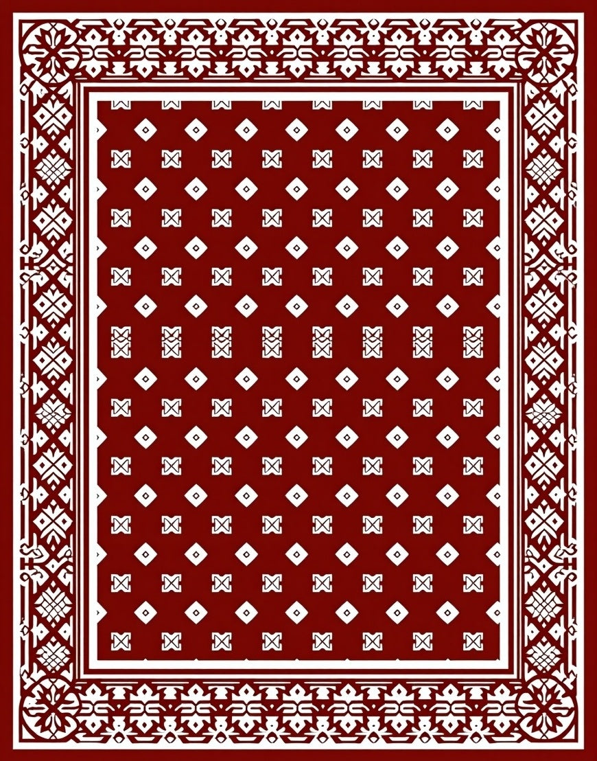 Rich Red Geometric Pattern Rug