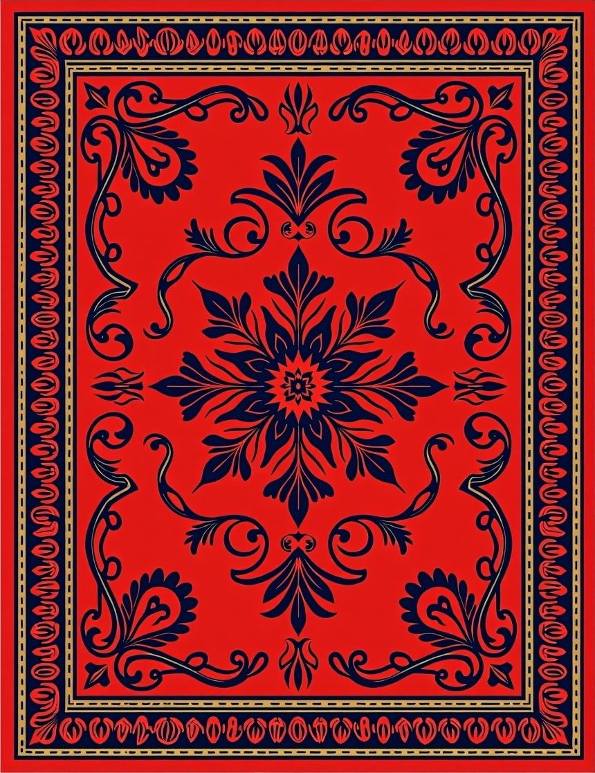 Red Decorative Floral Motif Rug